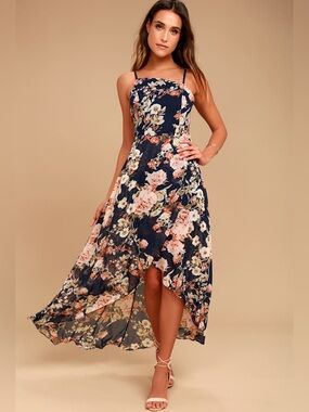 Lulus Reflection Navy Blue Floral Print High-low Dress